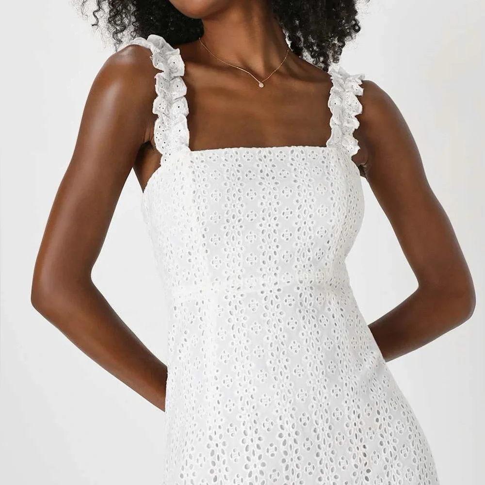 Lulu's Sincere Sweetheart White Cream Eyelet Lace Ruffled Midi Dress Size Medium - Picture 4 of 13